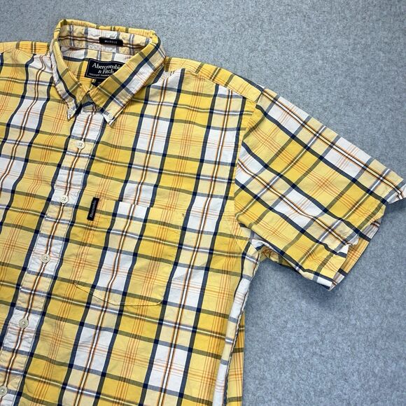 Abercrombie & Fitch Muscle Fit Plaid Button-Down Shirt Men’s XL Yellow Blue - Picture 4 of 10